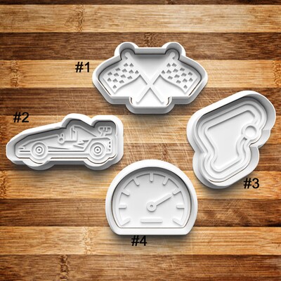 Racing Cookie Cutter | Cookie Stamp | Cookie Embosser | Cookie Fondant | Clay Stamp | Clay Earring Cutter | 3D Printed | Cars | Race Track - image1